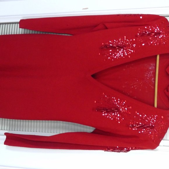 St. John by Marie Gray/Red sweater dress w/sequins size 4 - Picture 2 of 2